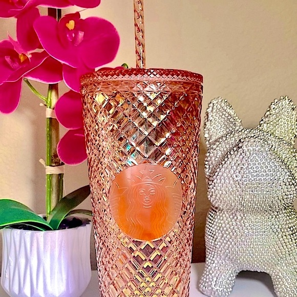 ✨Starbucks Holiday 2021💗💛Jewel Diamond bling studded⭐️Tumbler cup Rose Gold - Picture 2 of 4